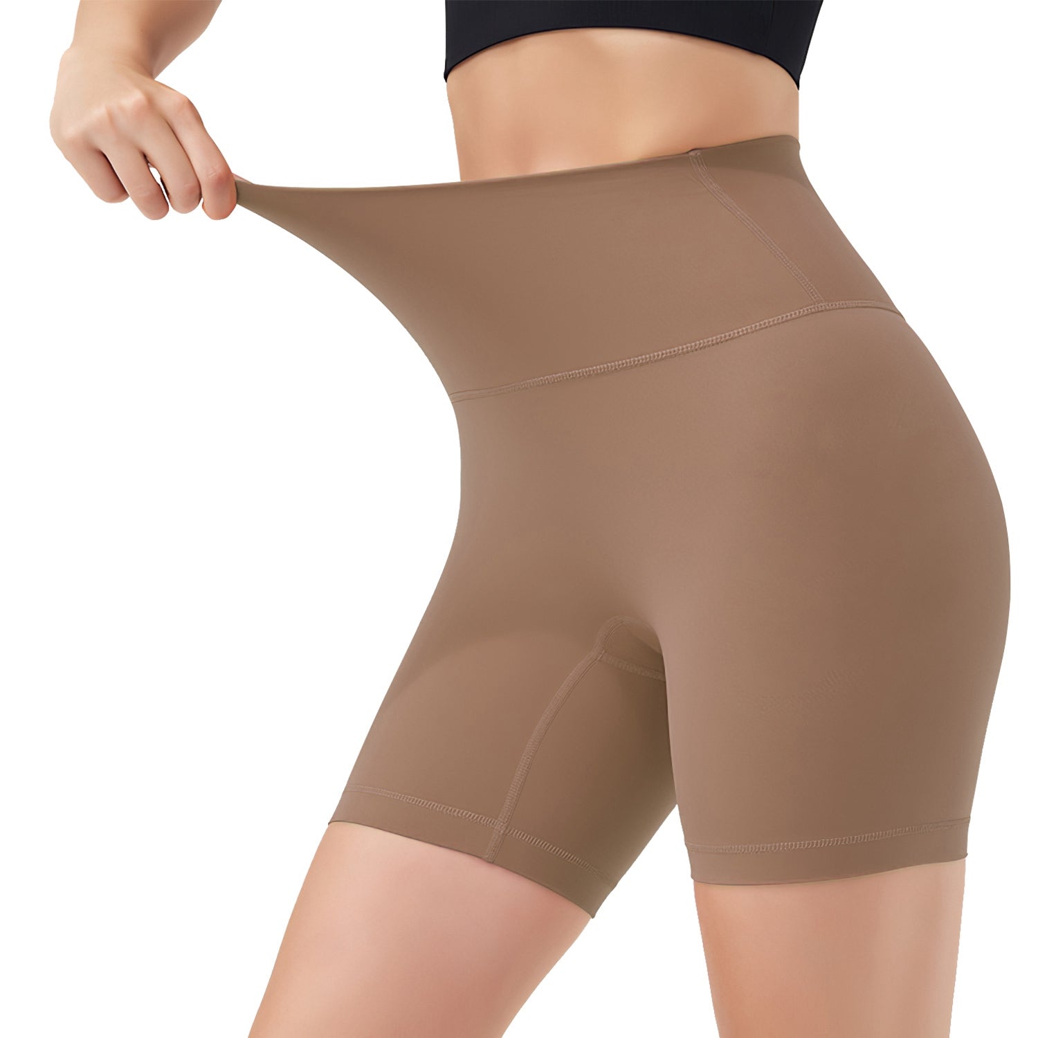 4 Sizes-5 Colors Option -- 1Pc Women's High Waist Biker Shorts Tummy Control Pants Athletic Leggings Spandex Booty Shorts With 6.3In Inseam No Front Seam For Workout Yoga Running Volleyball Dance