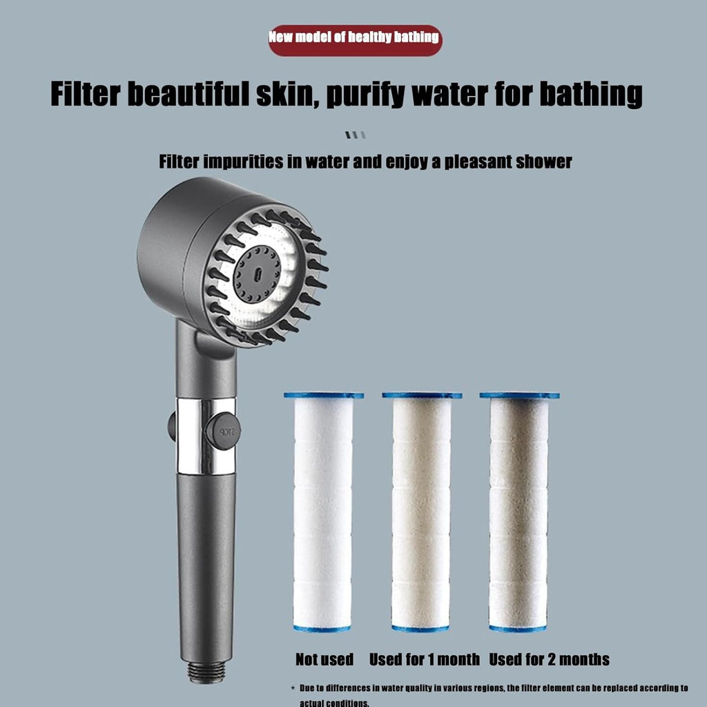 3-Modes Shower Head With 6 Filter High Pressure Water Saving Massage Skin Beauty