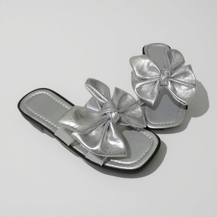 2026 New Fashion Bow Slip-On Slide Sandals, Versatile Open To Outdoor Women Shoes