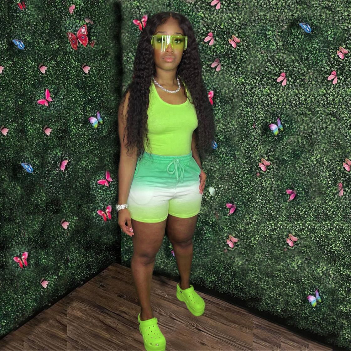 European And American Fashion Vest Gradient Color Shorts Sports Suit